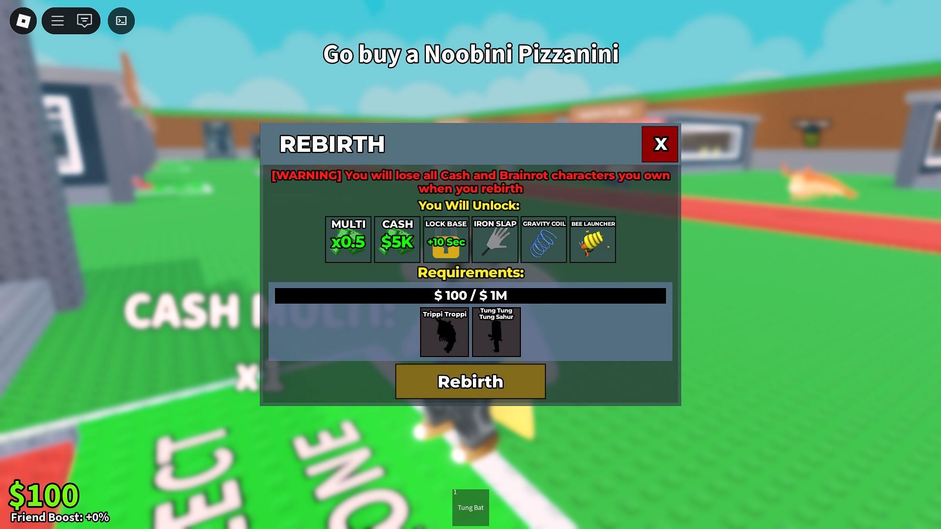The Rebirth menu (Image via Roblox)